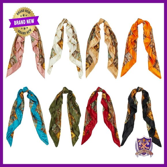 Large Square Satin Scarves Set of 8 Polyester Vintage Floral Head Wraps